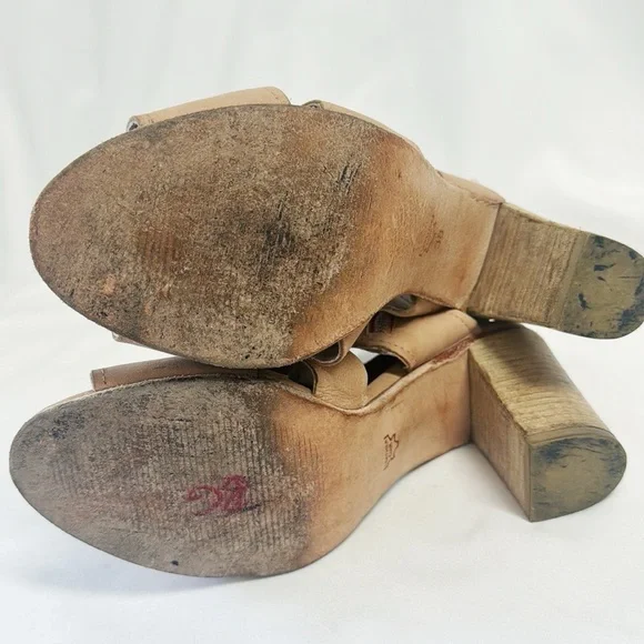 FREE PEOPLE Zipper Gladiator Leather Sandals Blush Pink Block 3” Heels Size 38/7 - Picture 8 of 8